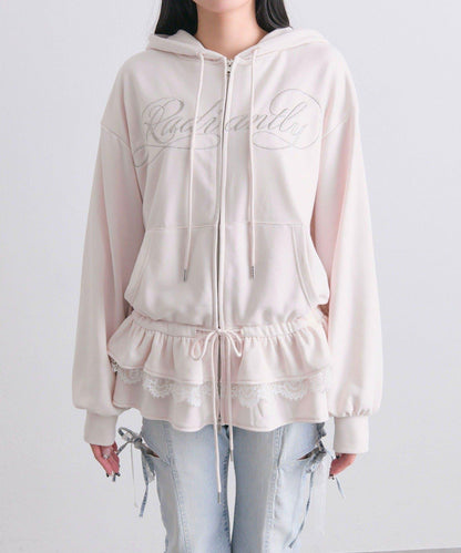 下襬荷葉邊 拉鍊設計 連帽外套