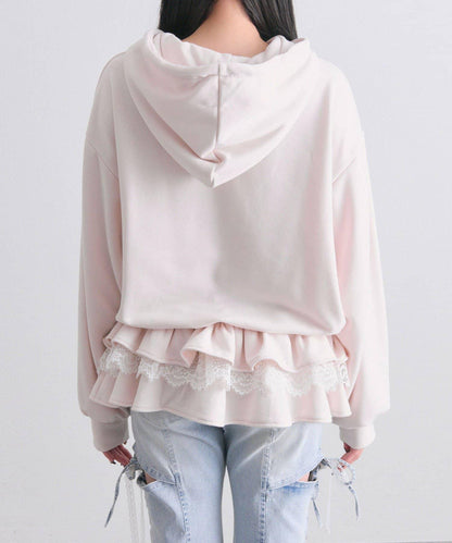 下襬荷葉邊 拉鍊設計 連帽外套