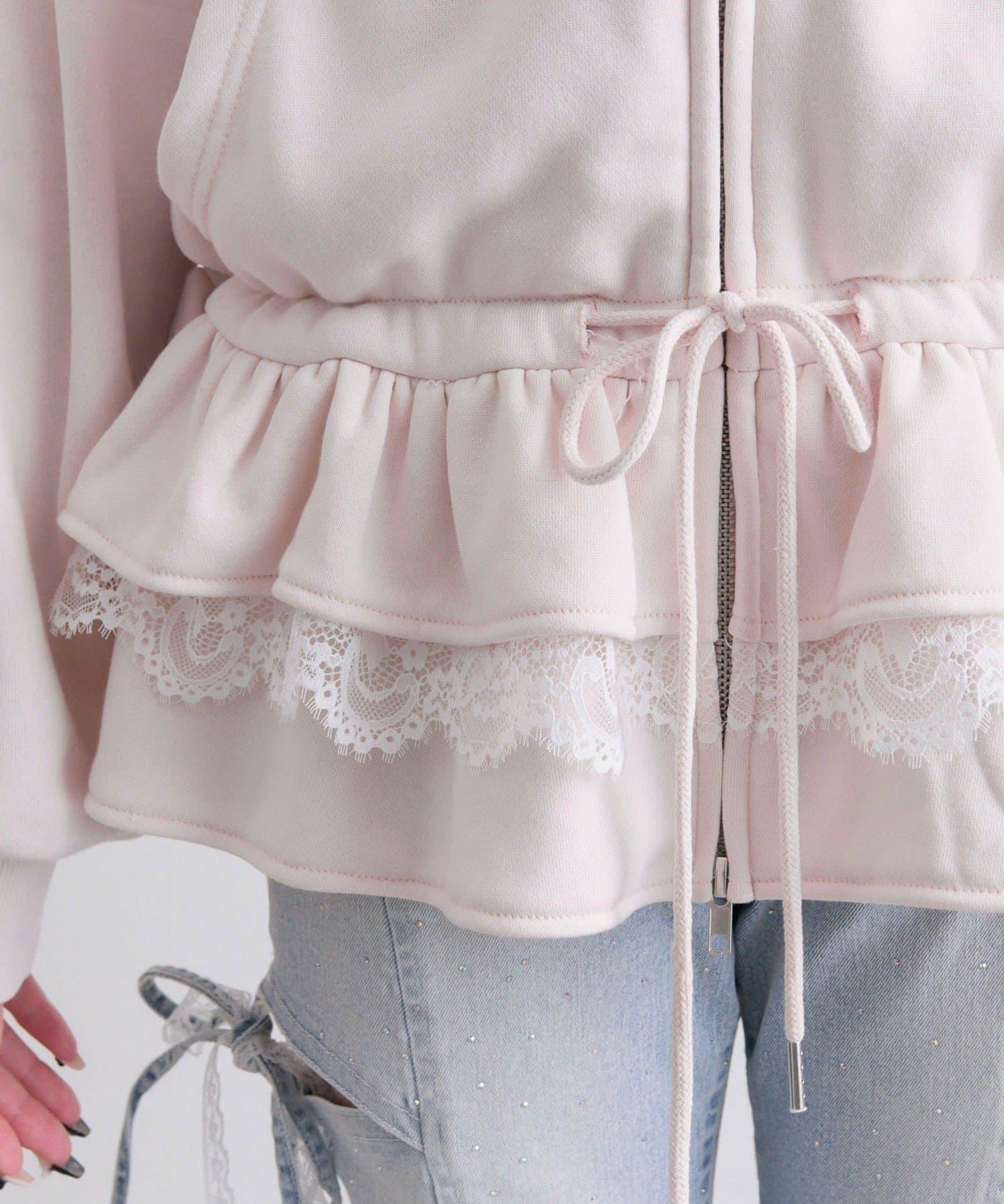 下襬荷葉邊 拉鍊設計 連帽外套