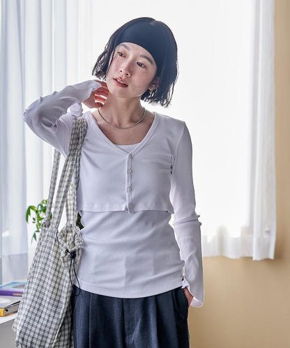 吊帶套裝 短款 羅紋 棉莫代爾 針織開衫