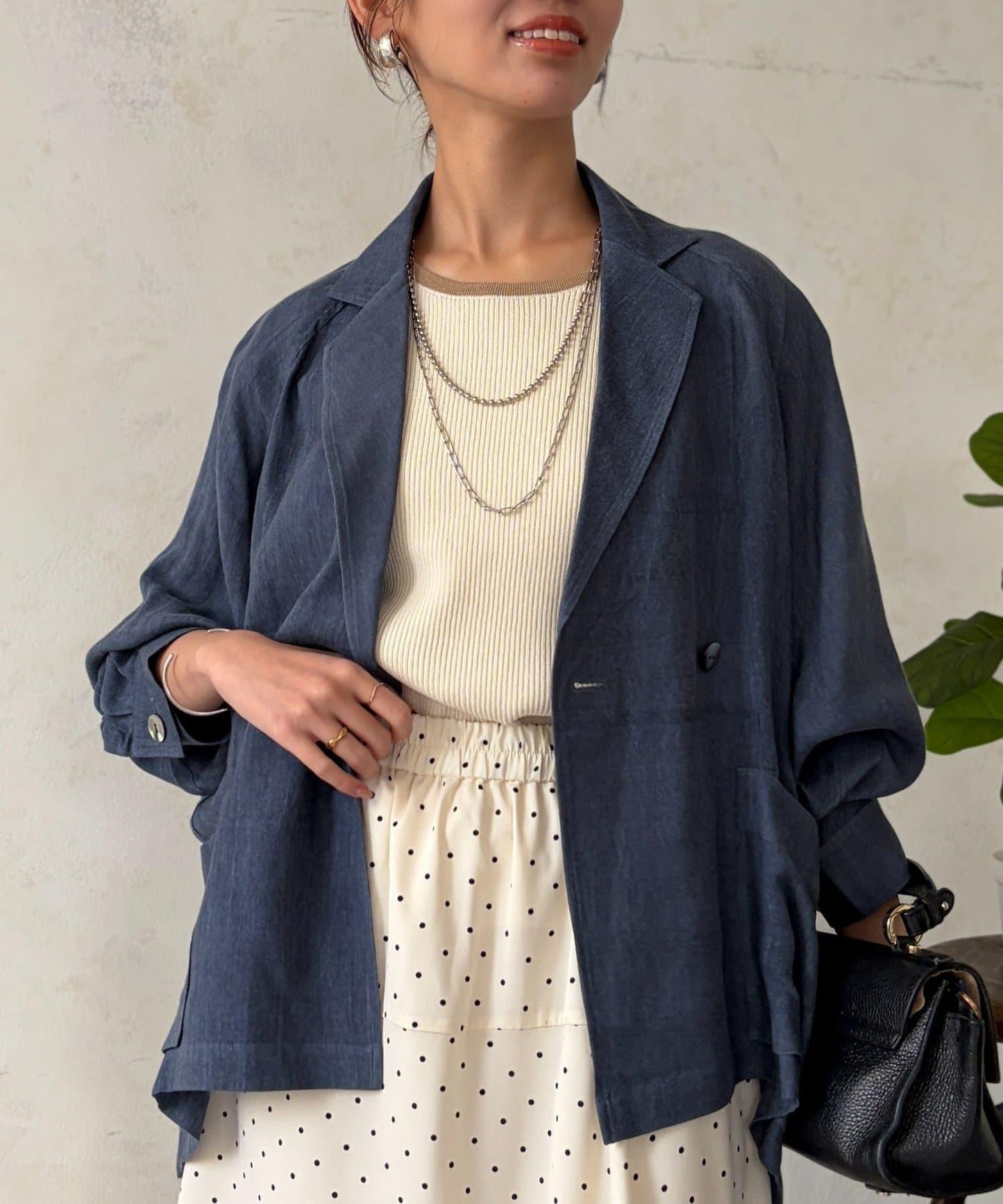 拼色法式袖針織上衣