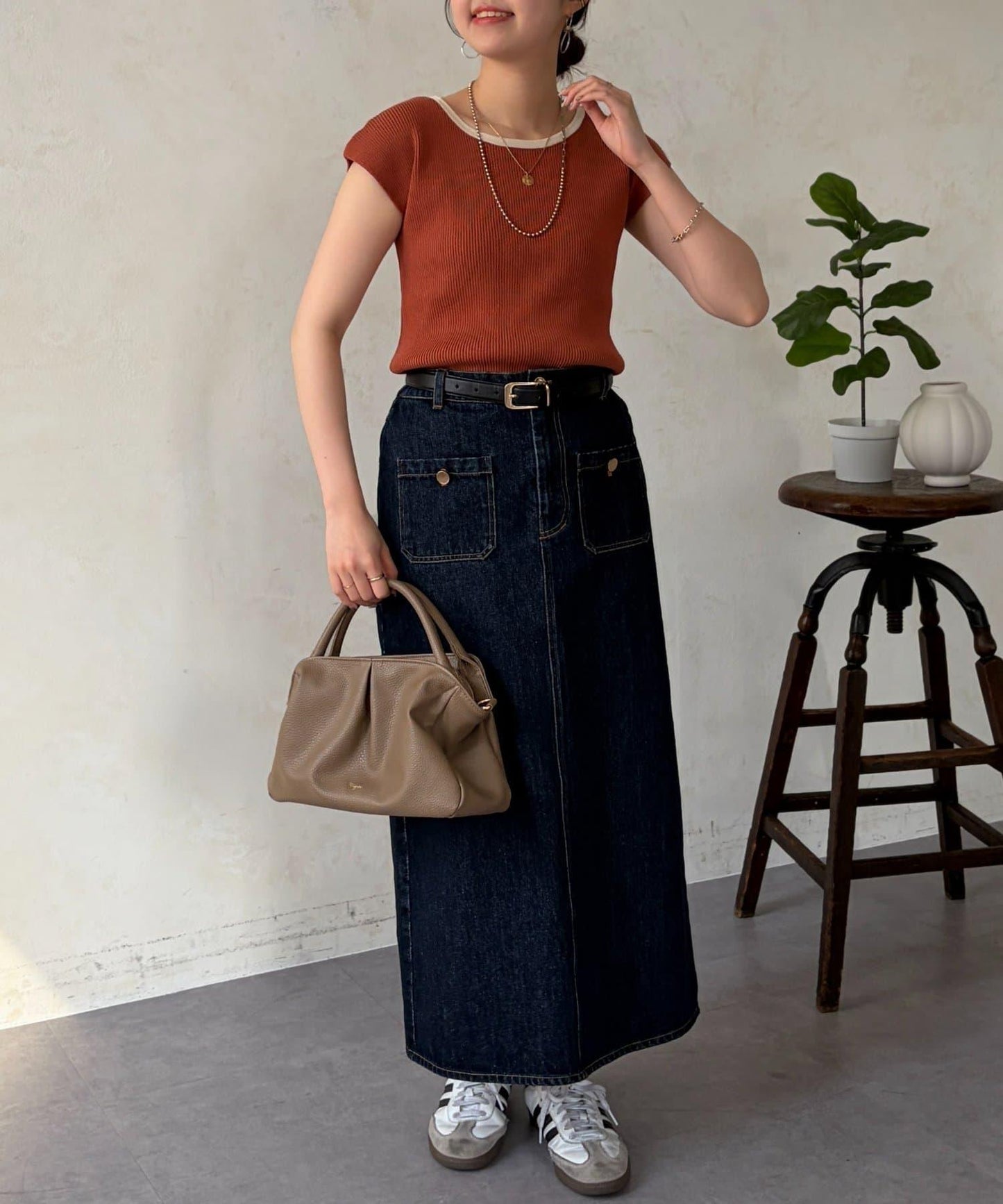 拼色法式袖針織上衣