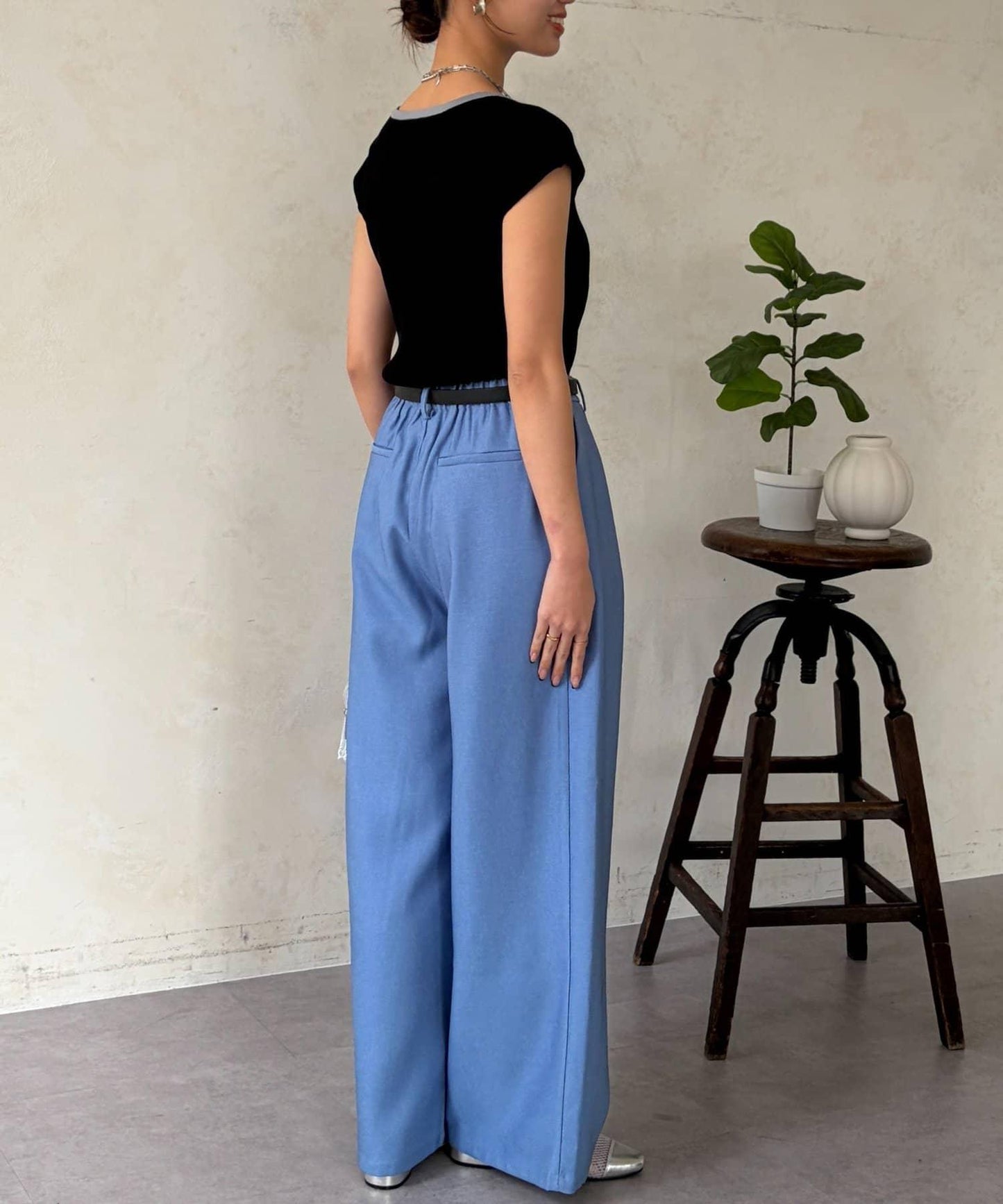 拼色法式袖針織上衣