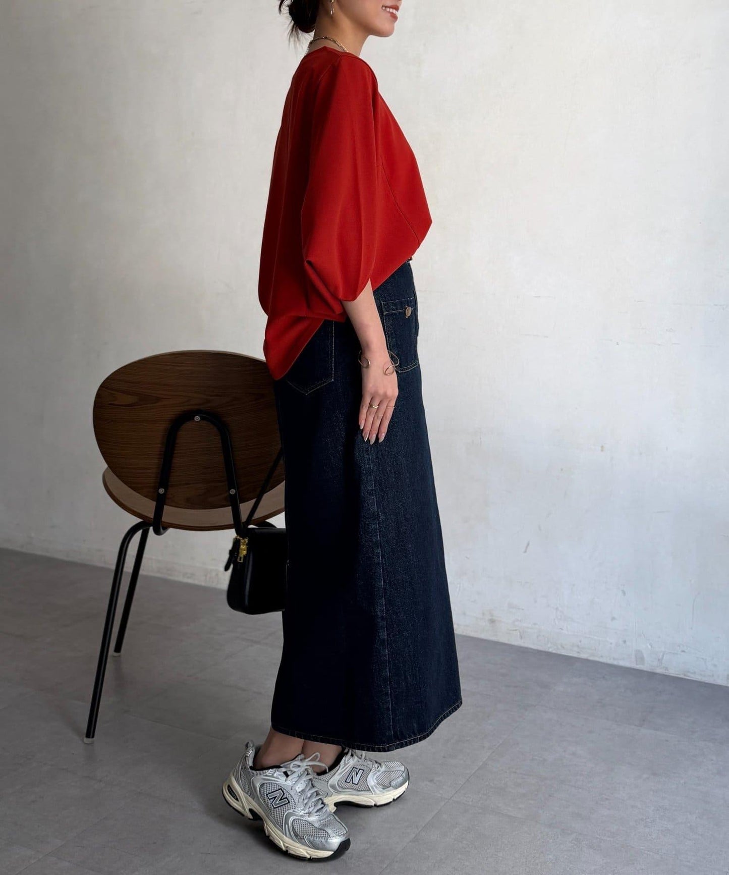 梨地面料闊袖套頭上衣