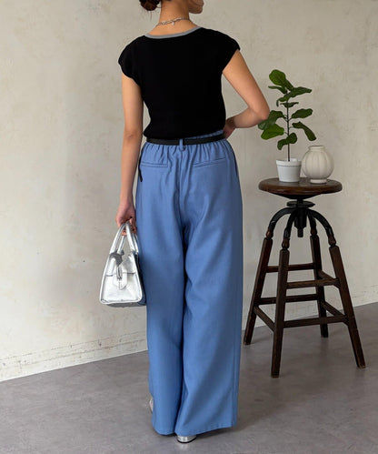 拼色法式袖針織上衣