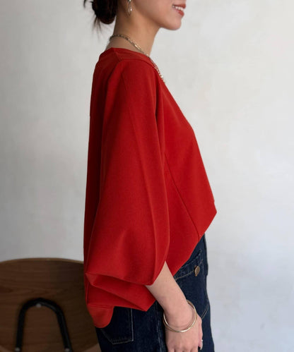 梨地面料闊袖套頭上衣