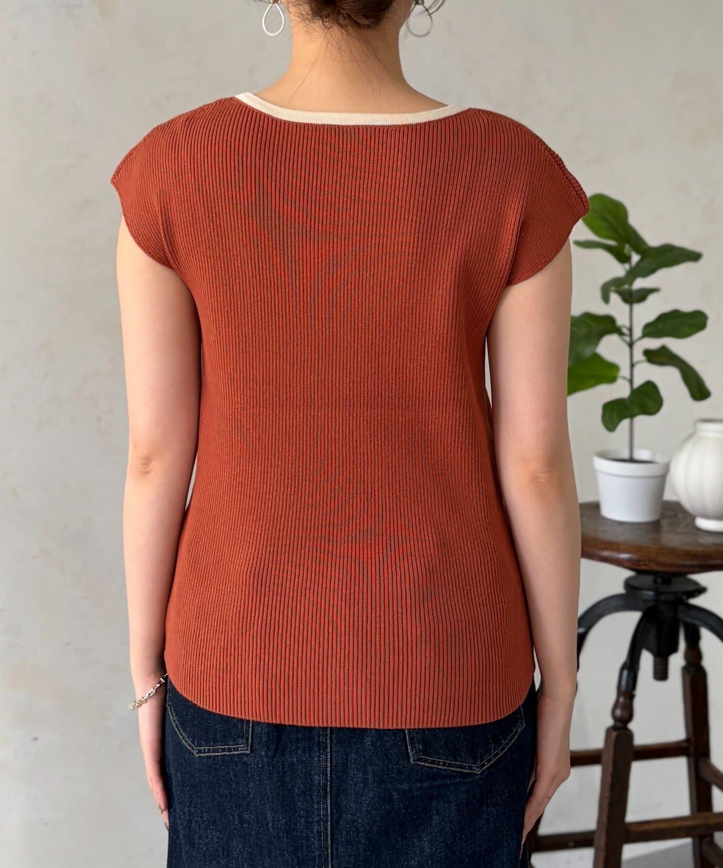 拼色法式袖針織上衣