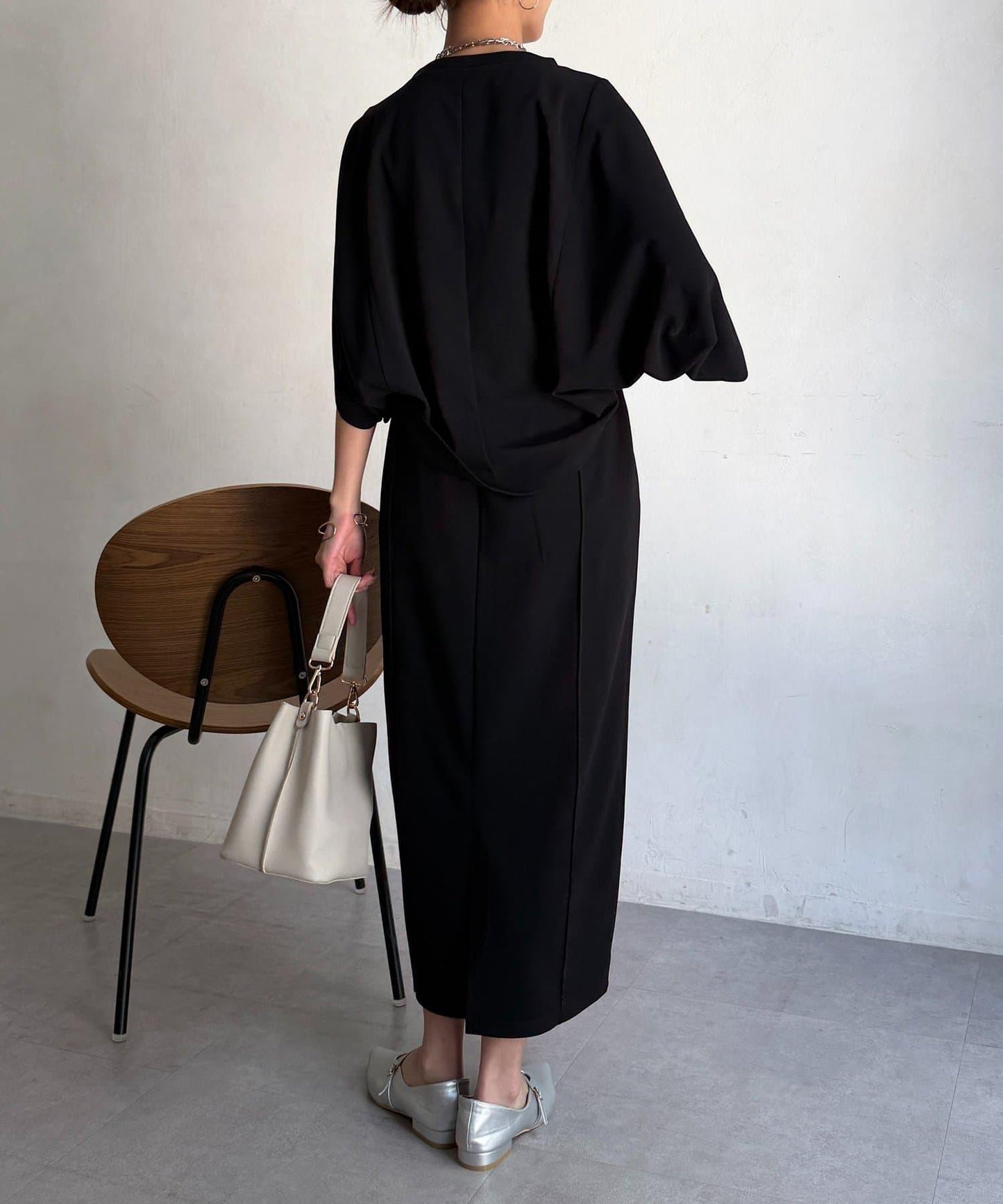 梨地面料闊袖套頭上衣