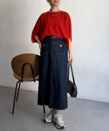 梨地面料闊袖套頭上衣