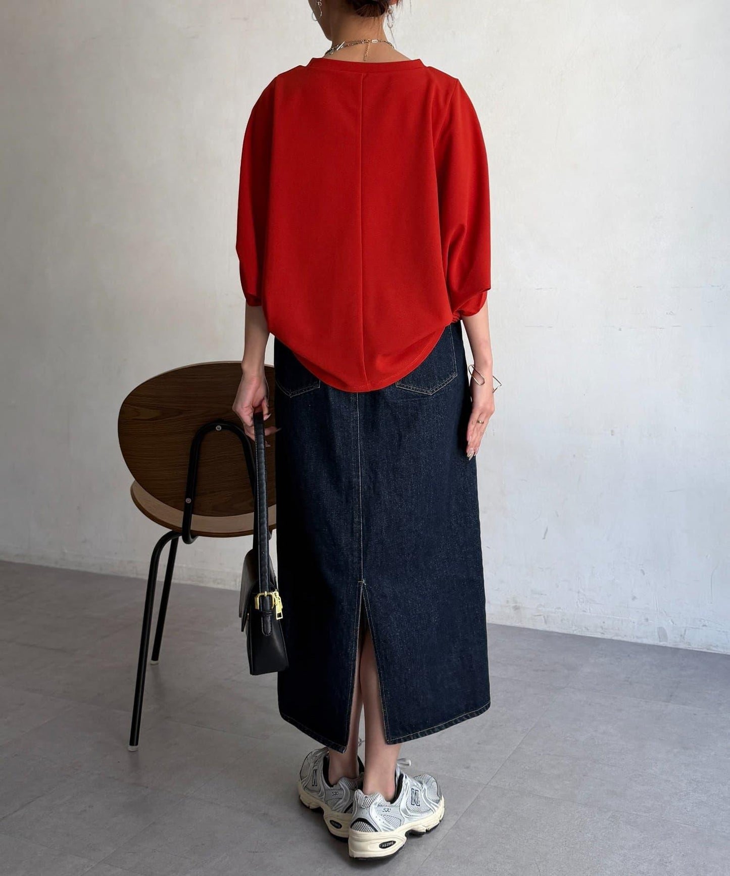 梨地面料闊袖套頭上衣