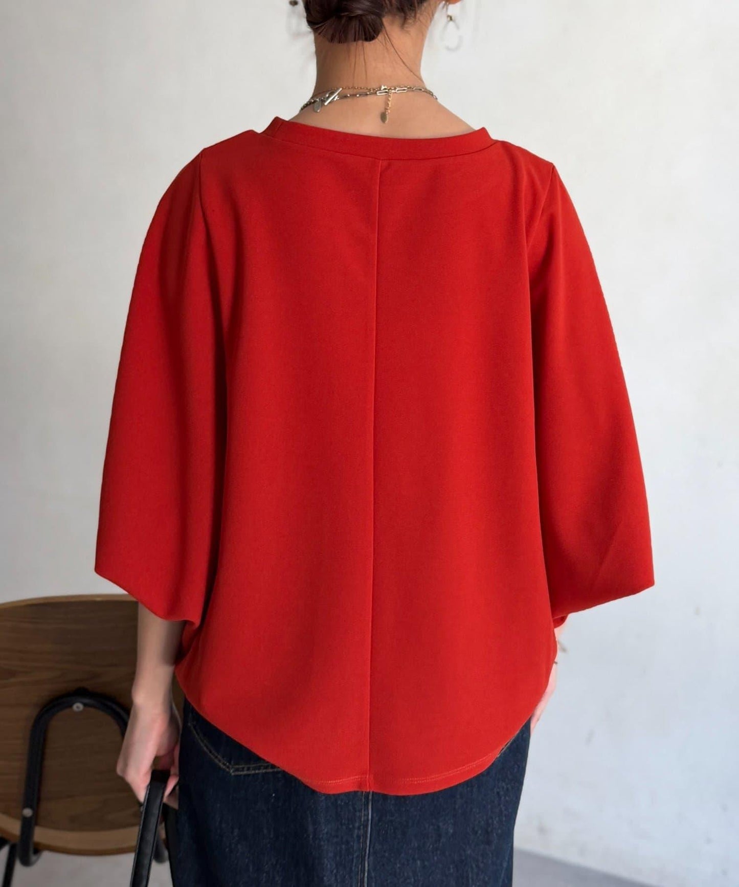 梨地面料闊袖套頭上衣