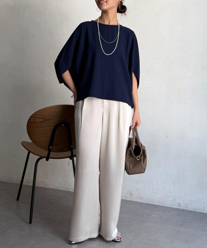 梨地面料闊袖套頭上衣