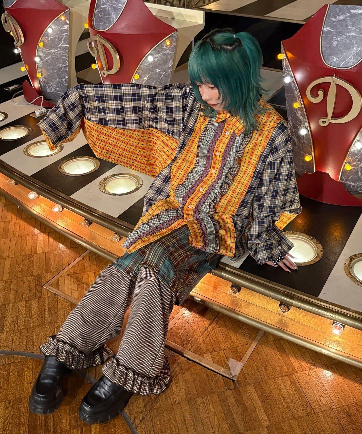 Im×CIAO 拼接格紋設計 工裝褲