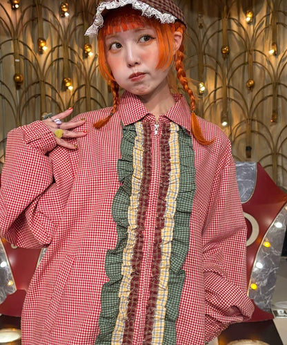 格紋荷葉邊設計短外套 Im×CIAO （說明：保留英文/羅馬字“Im×CIAO”，其餘日文描述轉為中文，不額外添加未出現的信息。）