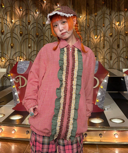 格紋荷葉邊設計短外套 Im×CIAO （說明：保留英文/羅馬字“Im×CIAO”，其餘日文描述轉為中文，不額外添加未出現的信息。）