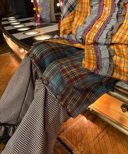 Im×CIAO 拼接格紋設計 工裝褲