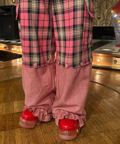 Im×CIAO 拼接格紋設計 工裝褲