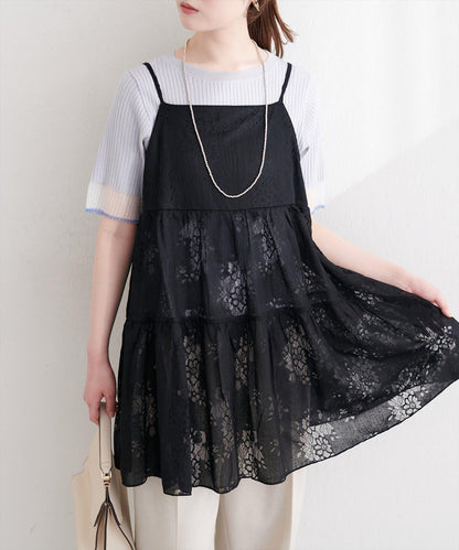 花朵蕾絲 吊帶 長款上衣