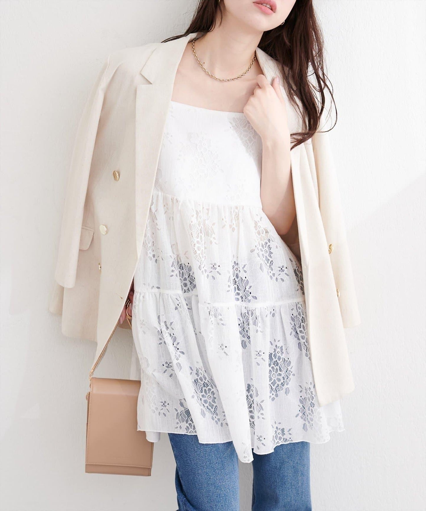 花朵蕾絲 吊帶 長款上衣