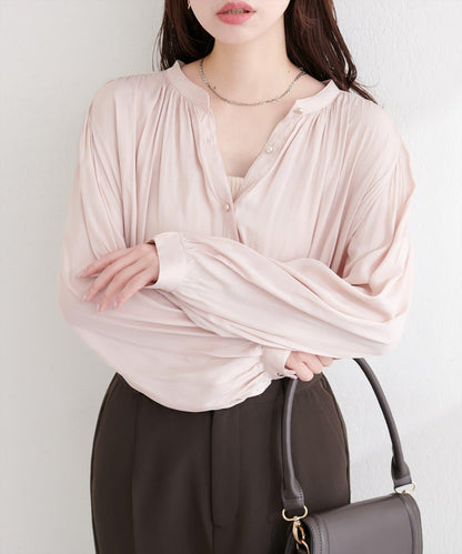 啞光扣垂墜緞面襯衫