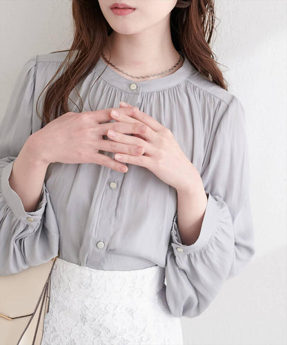 啞光扣垂墜緞面襯衫
