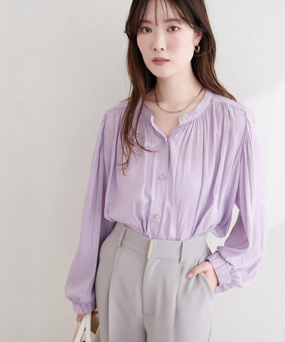 啞光扣垂墜緞面襯衫
