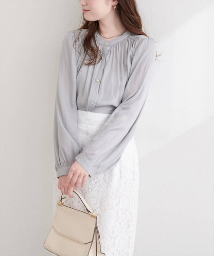 啞光扣垂墜緞面襯衫