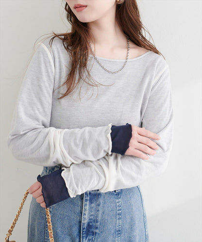 可雙面穿 透紗拼接 上衣