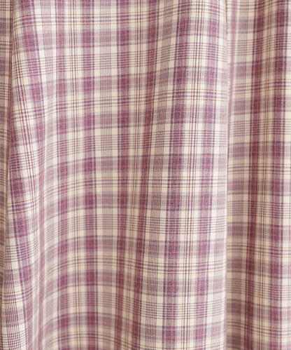 前褶格紋連衣裙