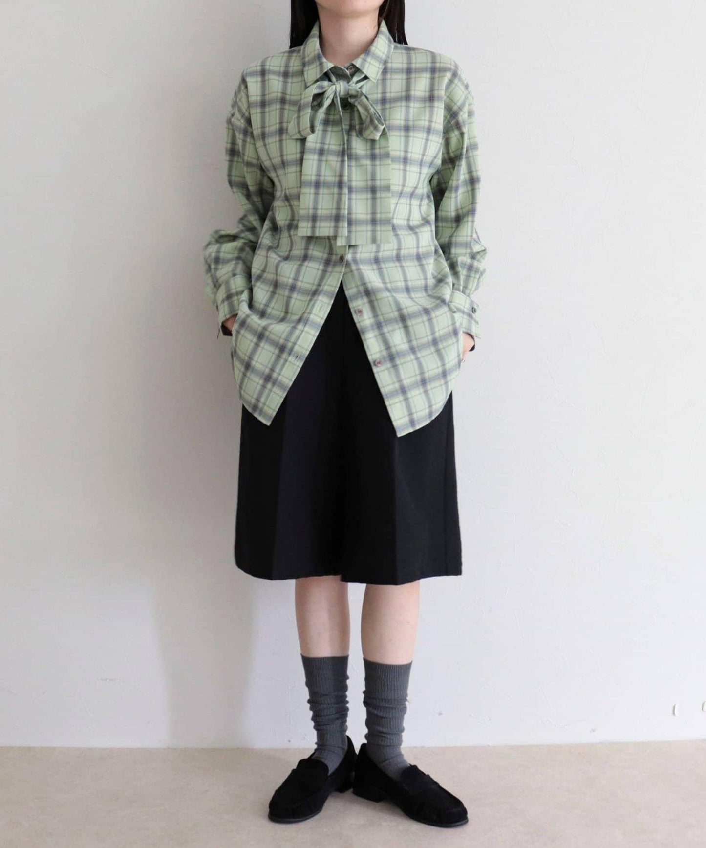 格紋大蝴蝶結襯衫