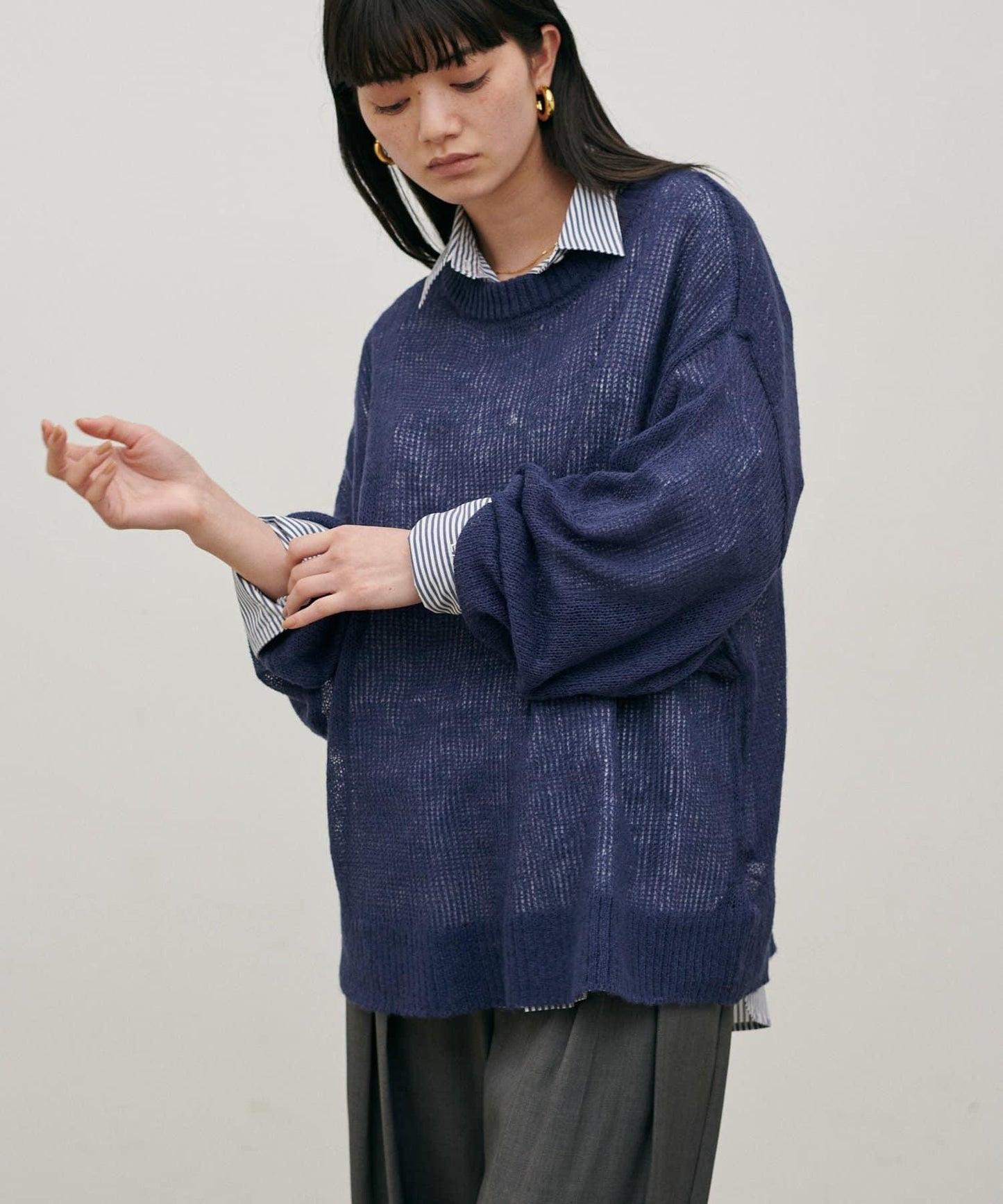 馬海毛鏤空針織套頭衫