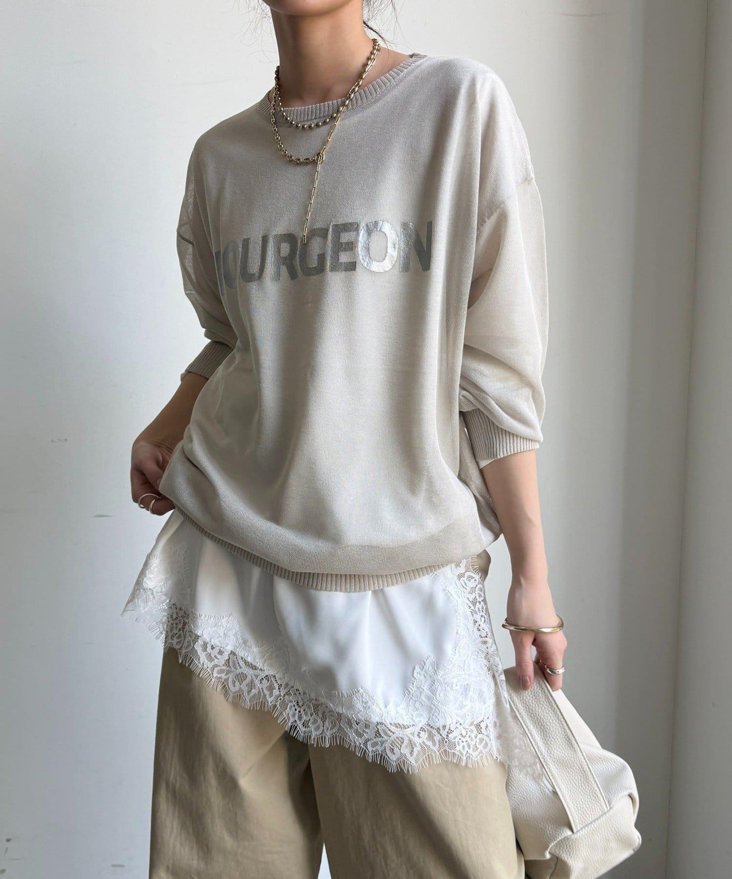 透紗LOGO針織上衣