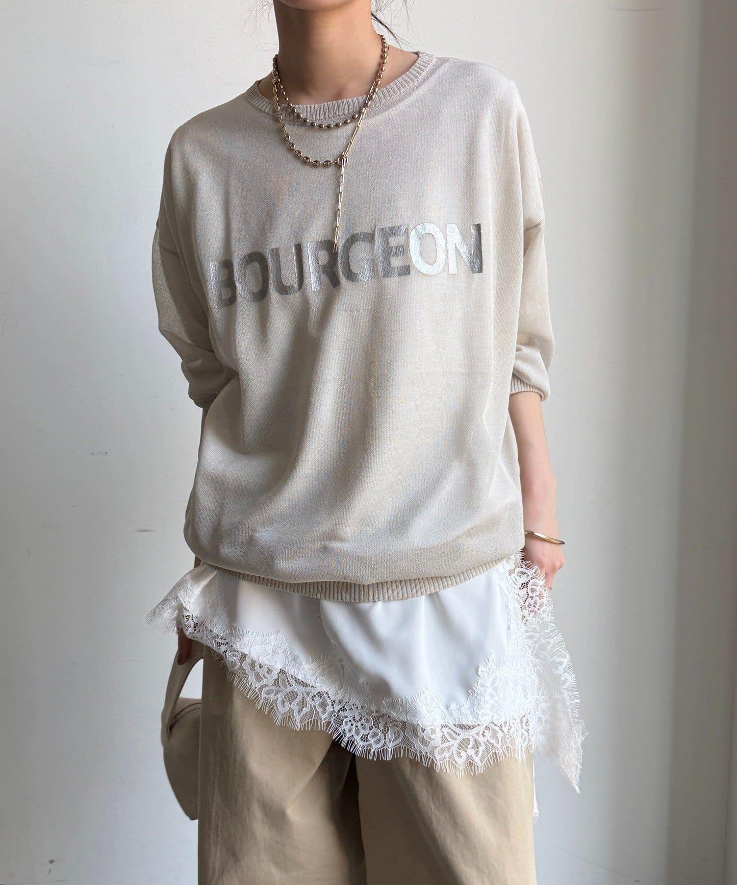 透紗LOGO針織上衣