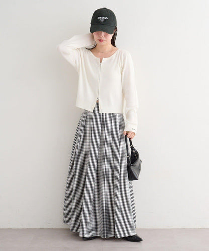 格紋與純色打褶傘擺半身裙 B款