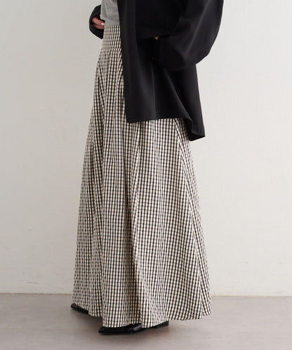 格紋與純色打褶傘擺半身裙 B款