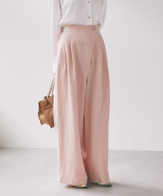 可成套搭配 不對稱 闊腿 銅氨混紡 褲子