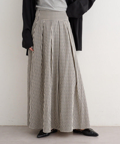 格紋與純色打褶傘擺半身裙 B款