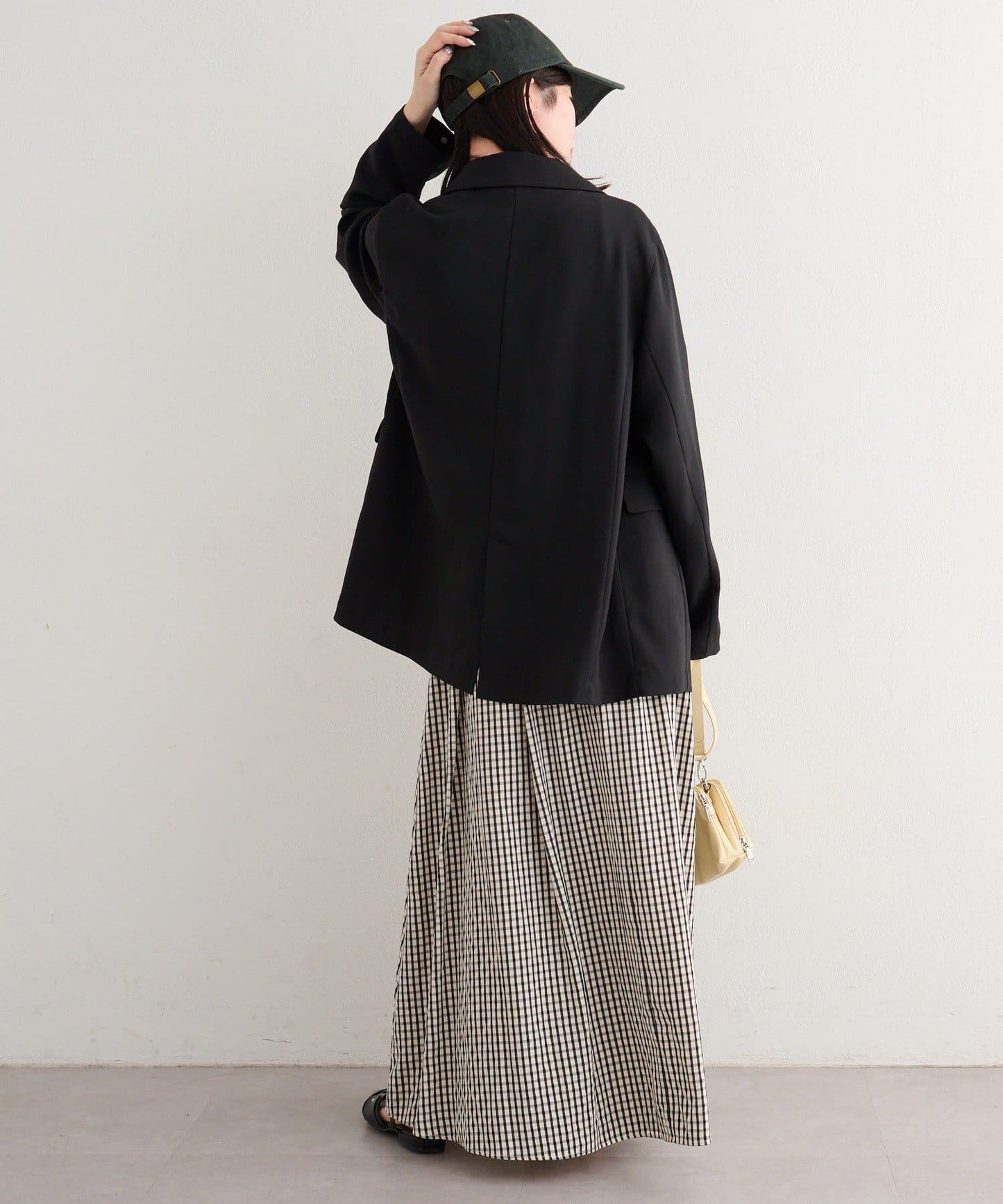 格紋與純色打褶傘擺半身裙 B款