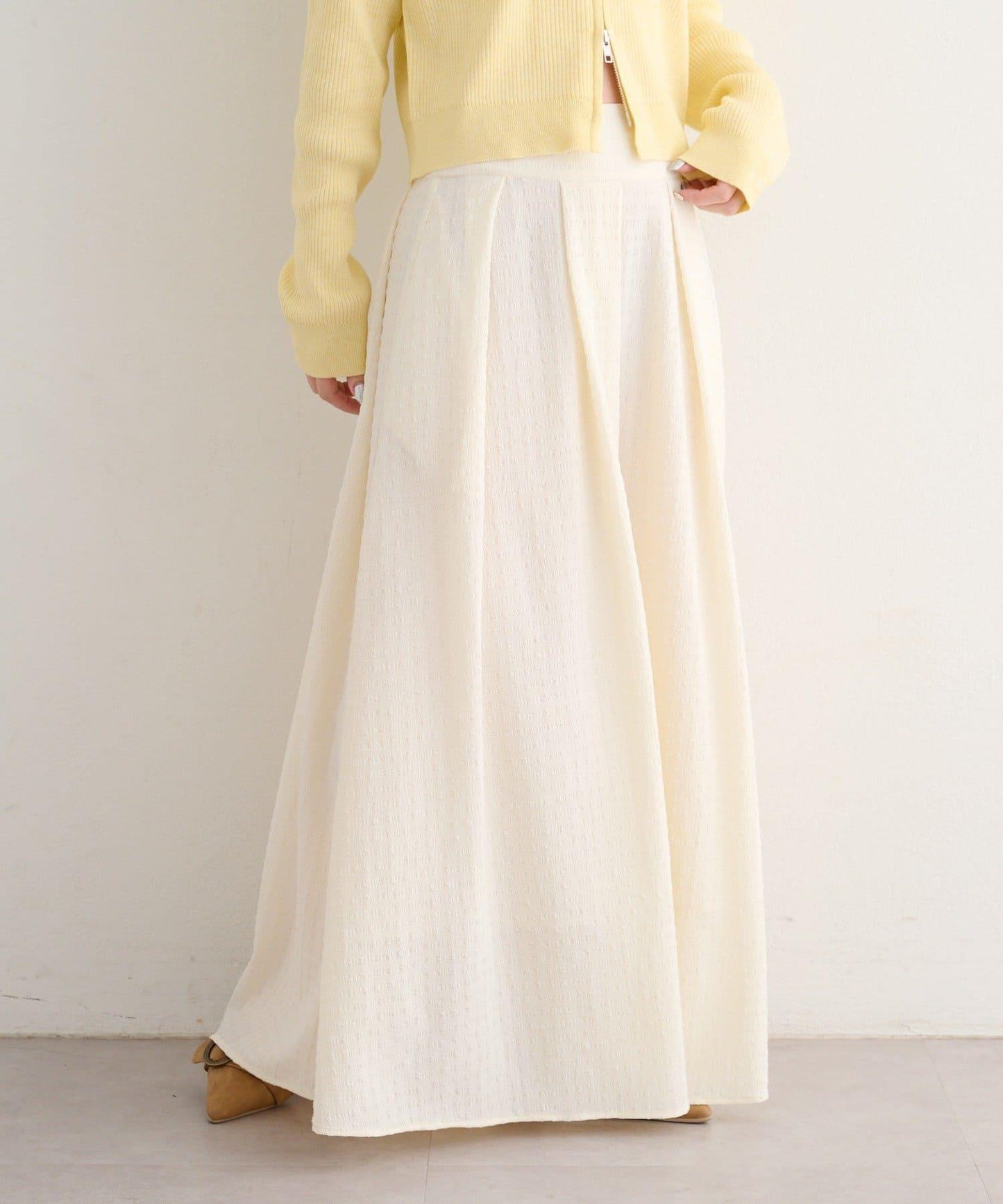 格紋與純色打褶傘擺半身裙 B款