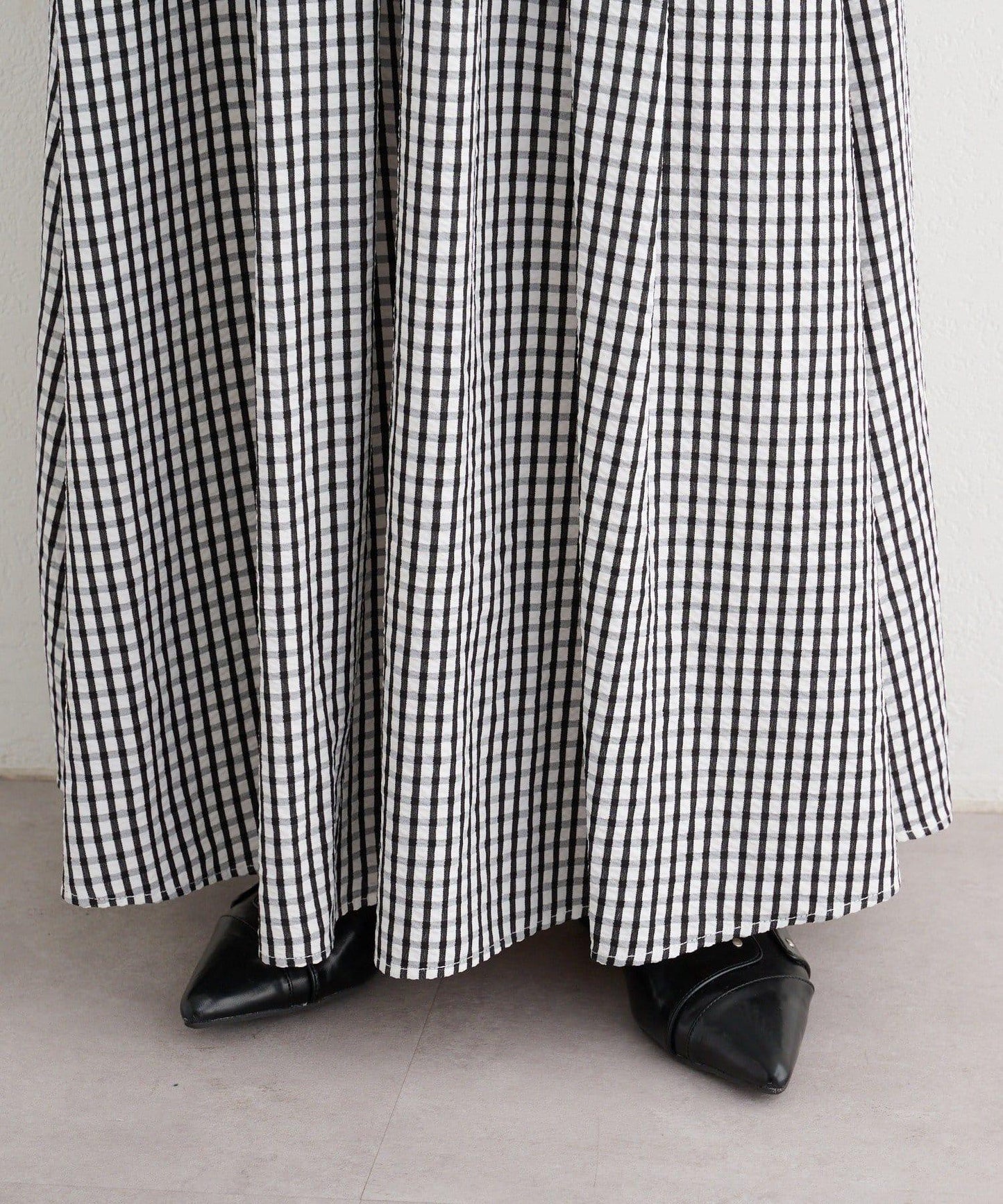 格紋與純色打褶傘擺半身裙 B款