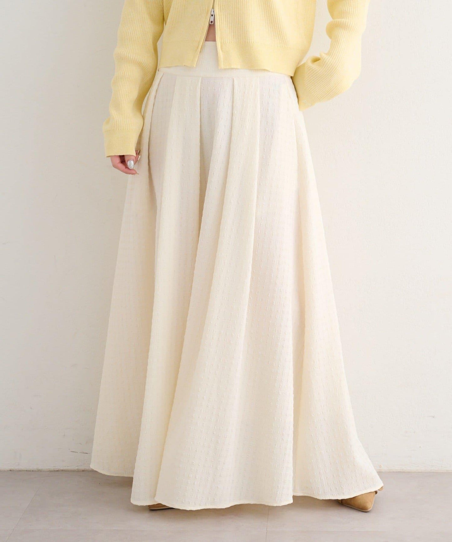 格紋與純色打褶傘擺半身裙 B款