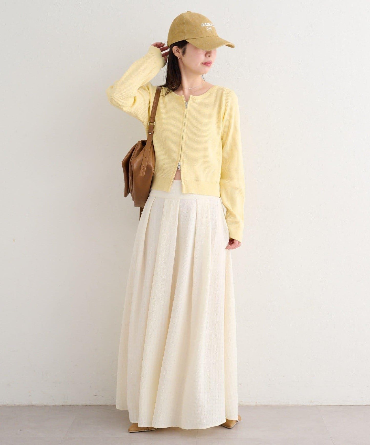 格紋與純色打褶傘擺半身裙 B款