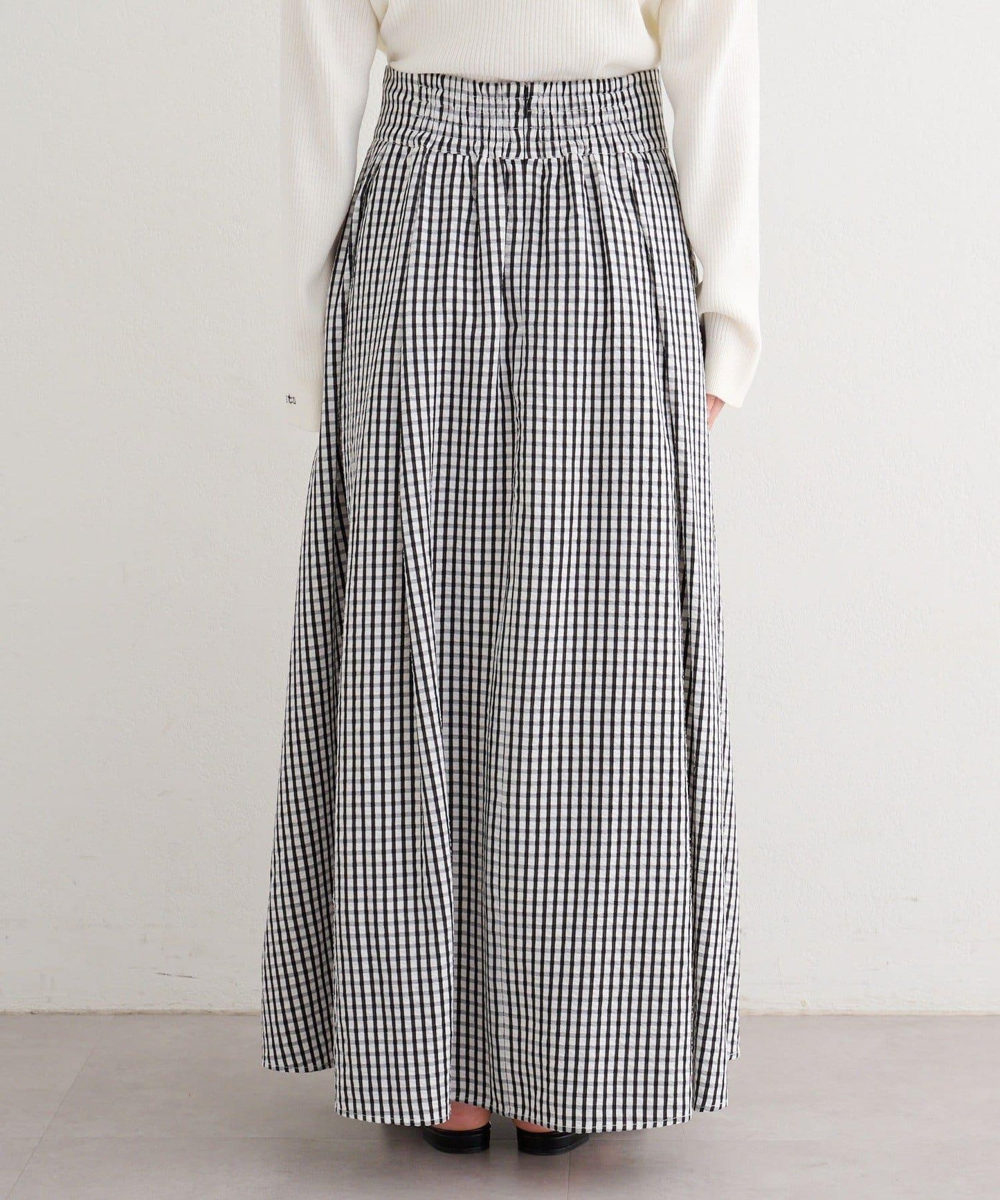 格紋與純色打褶傘擺半身裙 B款