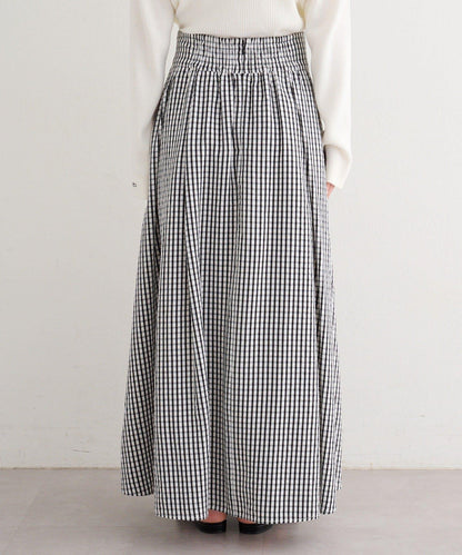 格紋與純色打褶傘擺半身裙 B款