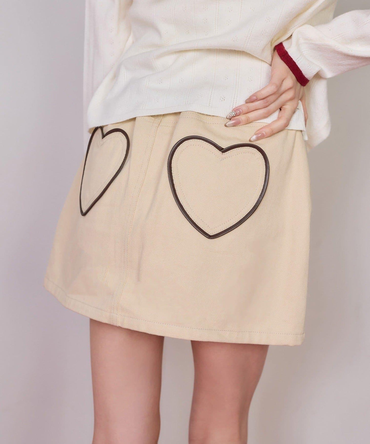 one after another 心形設計 牛仔迷你半身裙