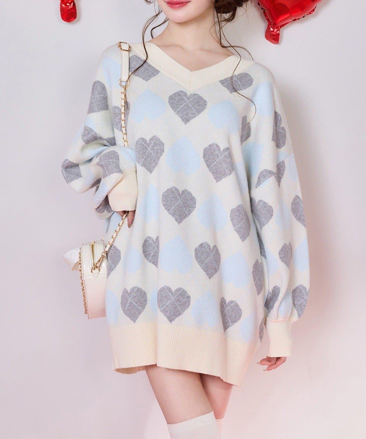 one after another 心形菱格 針織迷你連衣裙