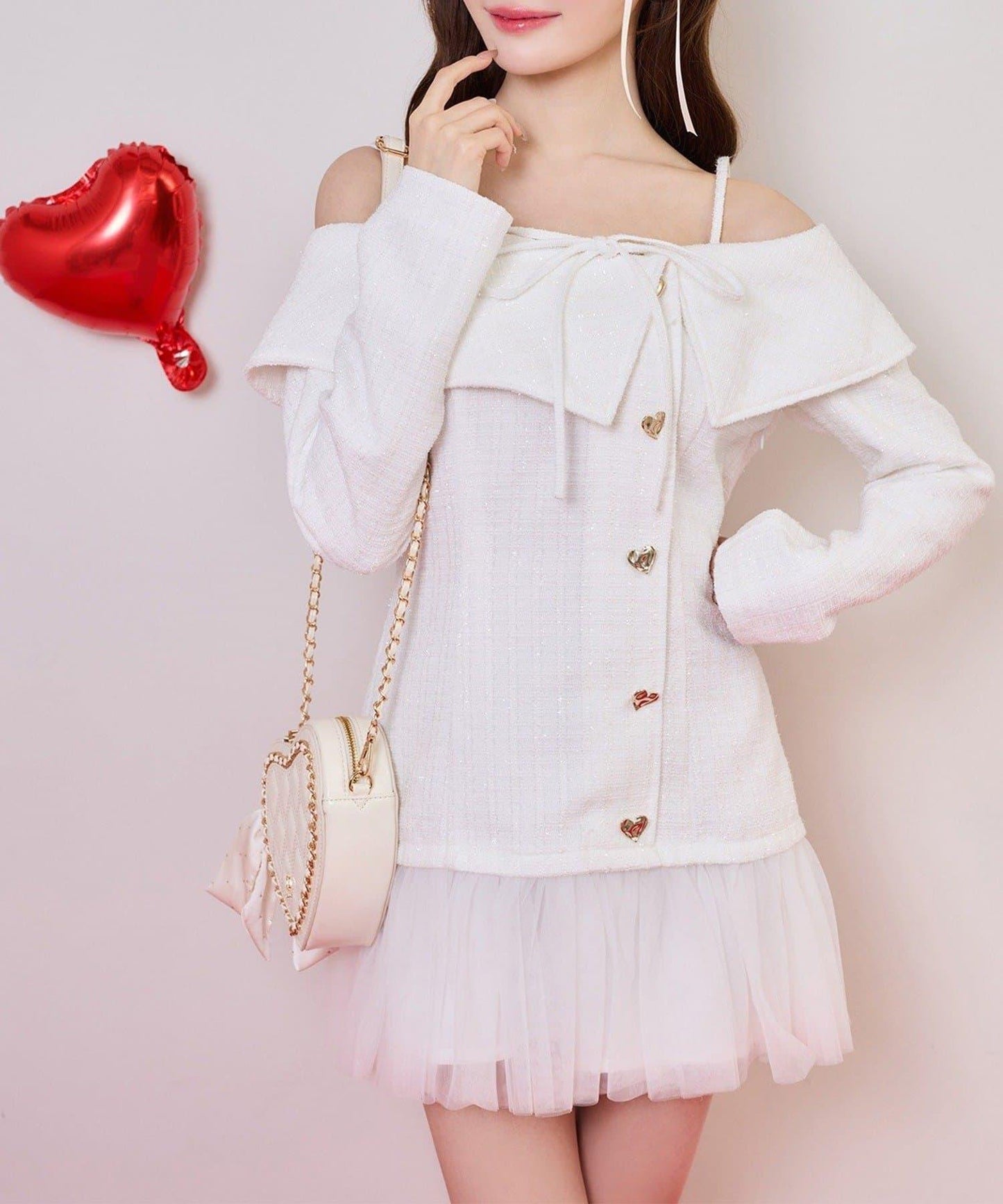 one after another 心形紐扣拼接 迷你連衣裙