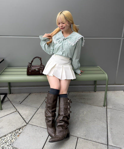 Another Branch 壓褶蕾絲大翻領襯衫