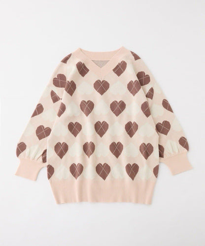 one after another 心形菱格 針織迷你連衣裙