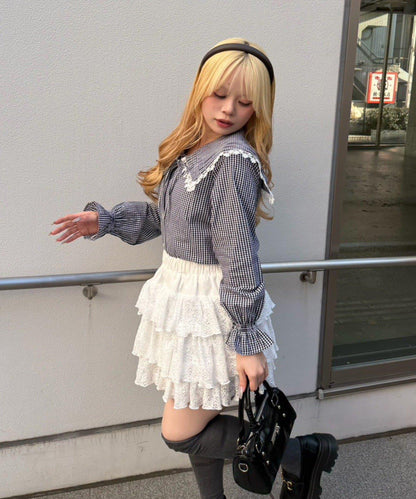 Another Branch 壓褶蕾絲大翻領襯衫